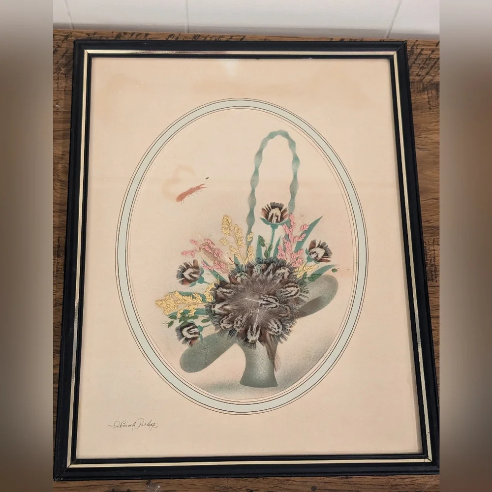 Ida Bisek Procop Painting Prairie Pictures Feather Flower Craft Art Handmade VTG